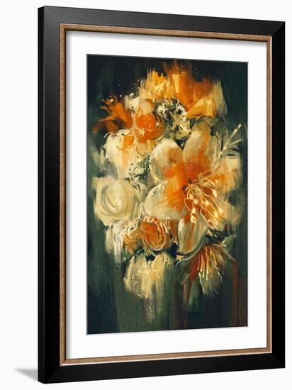 Bouquet Flowers in Oil Painting Style,Illustration-Tithi Luadthong-Framed Art Print