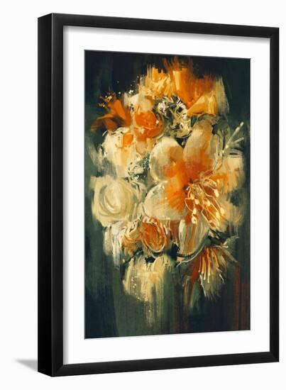 Bouquet Flowers in Oil Painting Style,Illustration-Tithi Luadthong-Framed Art Print