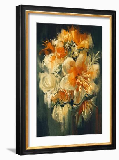 Bouquet Flowers in Oil Painting Style,Illustration-Tithi Luadthong-Framed Art Print