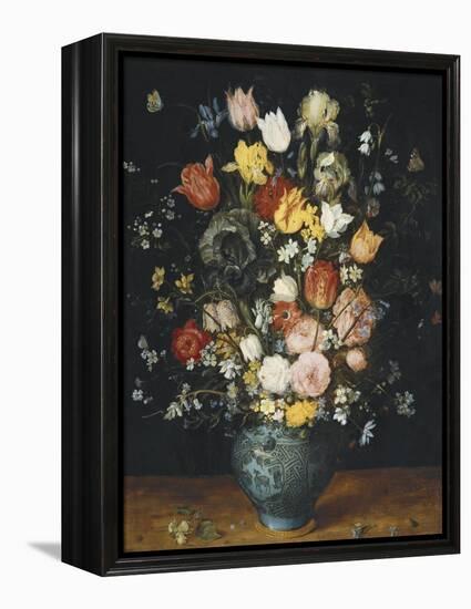 Bouquet in a Blue Vase-Jan Brueghel the Elder-Framed Stretched Canvas