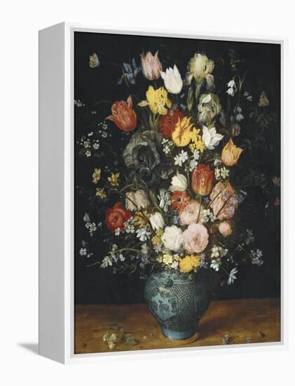 Bouquet in a Blue Vase-Jan Brueghel the Elder-Framed Stretched Canvas