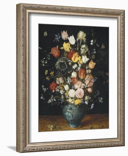 Bouquet in a Blue Vase-Jan Brueghel the Elder-Framed Art Print