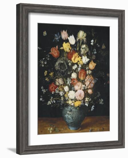 Bouquet in a Blue Vase-Jan Brueghel the Elder-Framed Art Print