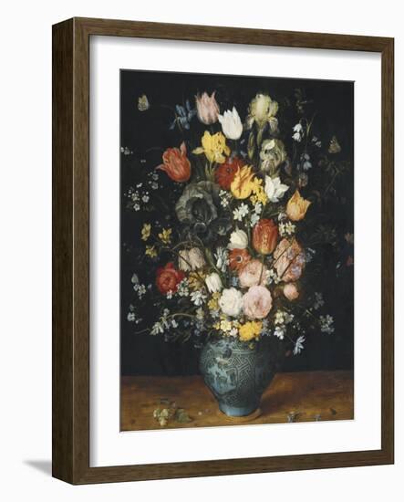 Bouquet in a Blue Vase-Jan Brueghel the Elder-Framed Art Print