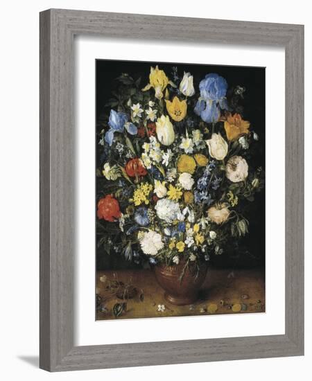 Bouquet in a Clay Vase-Jan Brueghel the Elder-Framed Art Print