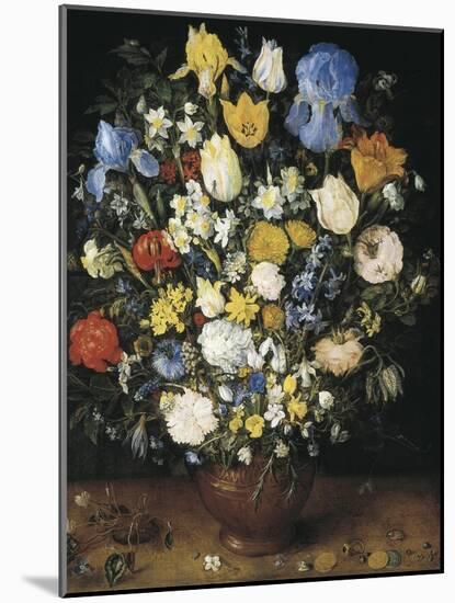 Bouquet in a Clay Vase-Jan Brueghel the Elder-Mounted Art Print