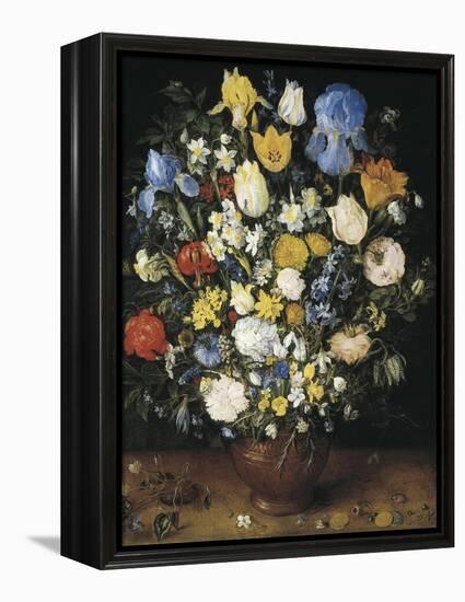 Bouquet in a Clay Vase-Jan Brueghel the Elder-Framed Stretched Canvas