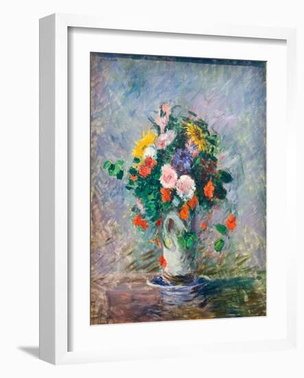 Bouquet of Chinese Asters, Nasturtiums and Sunflowers in a Vase, C. 1887 (Oil on Canvas)-Gustave Caillebotte-Framed Giclee Print