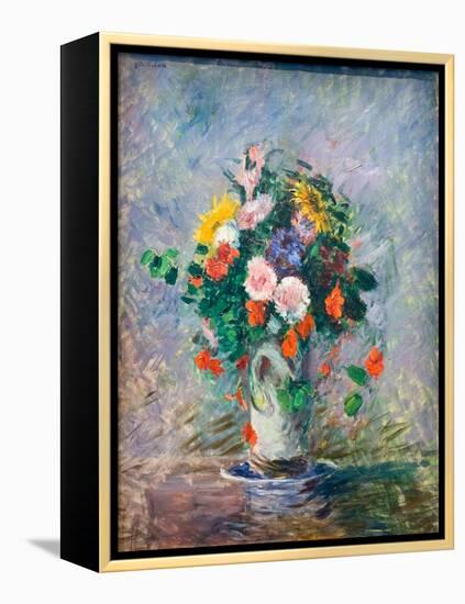 Bouquet of Chinese Asters, Nasturtiums and Sunflowers in a Vase, C. 1887 (Oil on Canvas)-Gustave Caillebotte-Framed Premier Image Canvas