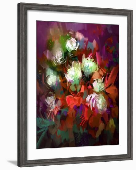 Bouquet of Colorful Flowers,Digital Painting,Illustration-Tithi Luadthong-Framed Art Print