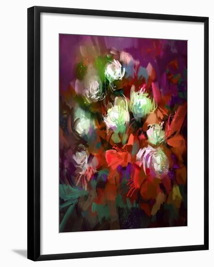 Bouquet of Colorful Flowers,Digital Painting,Illustration-Tithi Luadthong-Framed Art Print