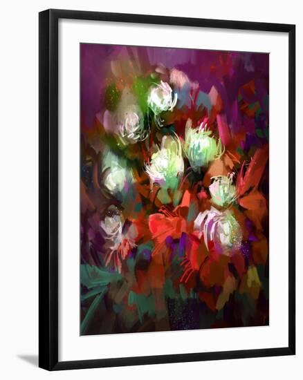 Bouquet of Colorful Flowers,Digital Painting,Illustration-Tithi Luadthong-Framed Art Print