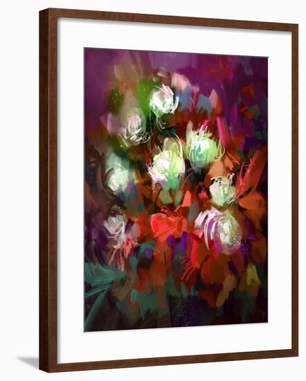 Bouquet of Colorful Flowers,Digital Painting,Illustration-Tithi Luadthong-Framed Art Print