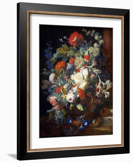 Bouquet of Flowers at a Column - Jan Van Huysum (1682-1749). Oil on Wood, First Half of the 18Th Ce-Jan van Huysum-Framed Giclee Print