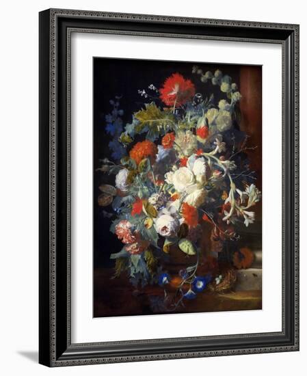 Bouquet of Flowers at a Column - Jan Van Huysum (1682-1749). Oil on Wood, First Half of the 18Th Ce-Jan van Huysum-Framed Giclee Print