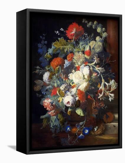 Bouquet of Flowers at a Column - Jan Van Huysum (1682-1749). Oil on Wood, First Half of the 18Th Ce-Jan van Huysum-Framed Premier Image Canvas