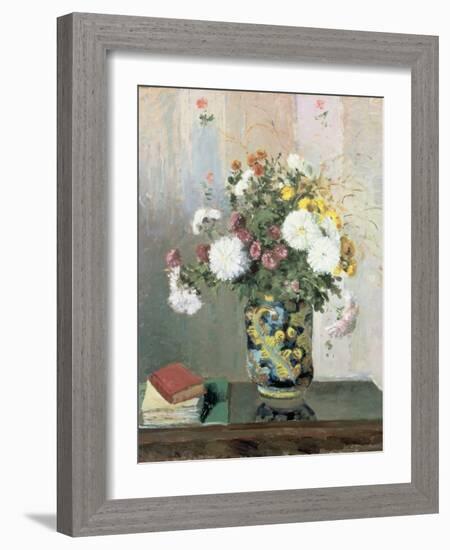 Bouquet of Flowers, Chrysanthemums in a Chinese Vase-Camille Pissarro-Framed Giclee Print