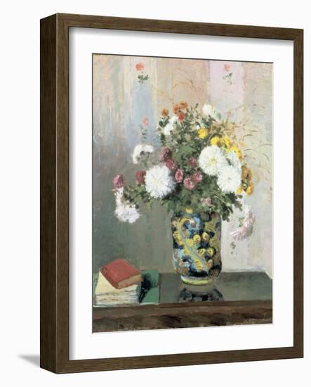 Bouquet of Flowers, Chrysanthemums in a Chinese Vase-Camille Pissarro-Framed Giclee Print
