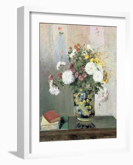 Bouquet of Flowers, Chrysanthemums in a Chinese Vase-Camille Pissarro-Framed Giclee Print