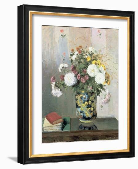 Bouquet of Flowers, Chrysanthemums in a Chinese Vase-Camille Pissarro-Framed Giclee Print