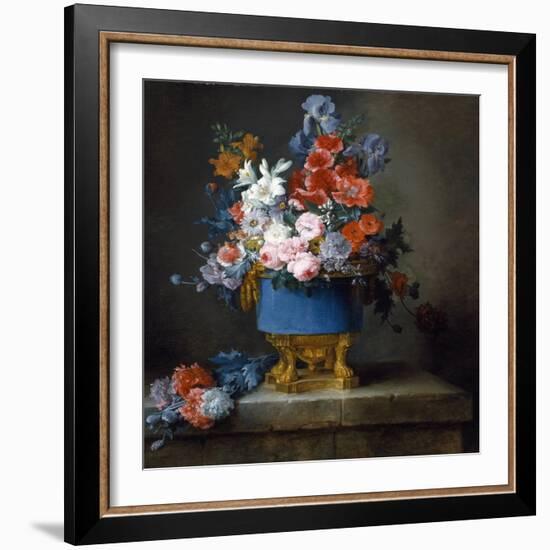 Bouquet of Flowers in a Blue Porcelain Vase, 1776 (Oil on Canvas)-Anne Vallayer-coster-Framed Giclee Print