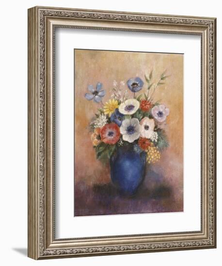 Bouquet of Flowers in a Blue Vase-Odilon Redon-Framed Giclee Print