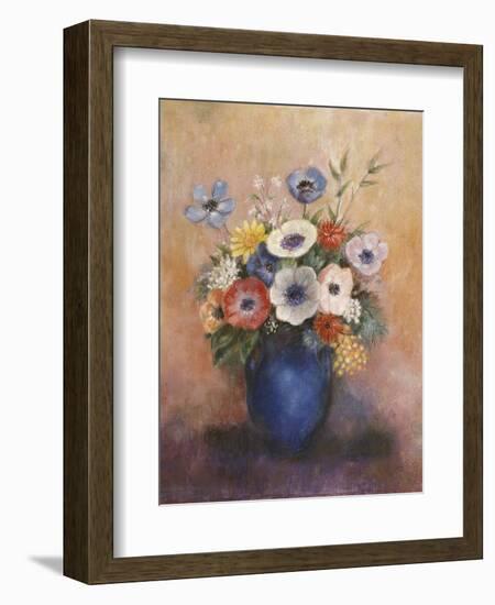 Bouquet of Flowers in a Blue Vase-Odilon Redon-Framed Giclee Print