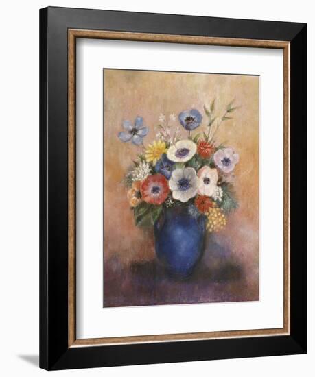 Bouquet of Flowers in a Blue Vase-Odilon Redon-Framed Giclee Print