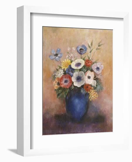 Bouquet of Flowers in a Blue Vase-Odilon Redon-Framed Giclee Print