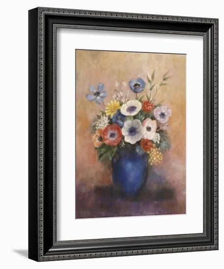 Bouquet of Flowers in a Blue Vase-Odilon Redon-Framed Giclee Print