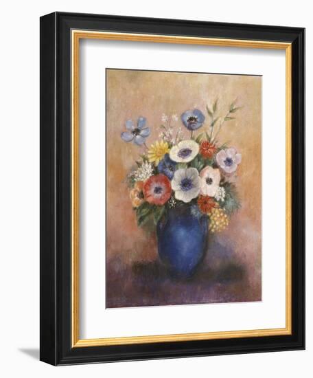 Bouquet of Flowers in a Blue Vase-Odilon Redon-Framed Giclee Print