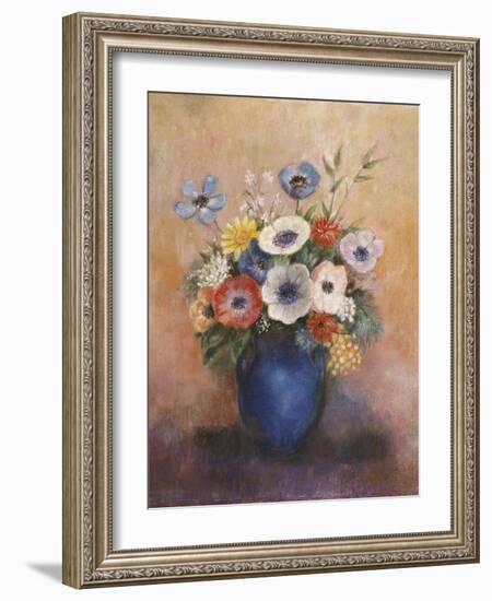 Bouquet of Flowers in a Blue Vase-Odilon Redon-Framed Giclee Print