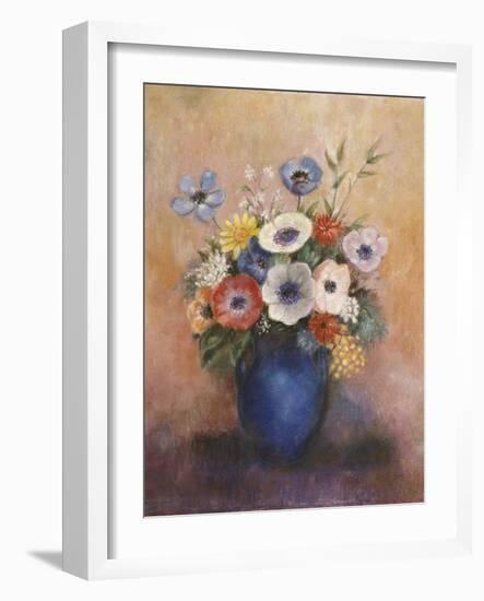 Bouquet of Flowers in a Blue Vase-Odilon Redon-Framed Giclee Print