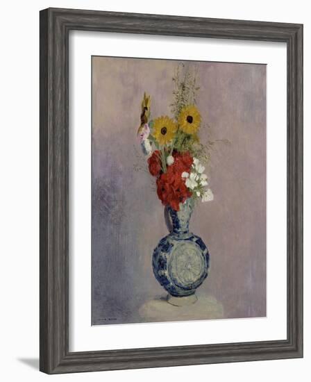 Bouquet of Flowers in a Blue Vase-Odilon Redon-Framed Giclee Print