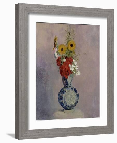 Bouquet of Flowers in a Blue Vase-Odilon Redon-Framed Giclee Print