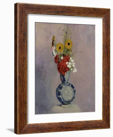 Bouquet of Flowers in a Blue Vase-Odilon Redon-Framed Giclee Print