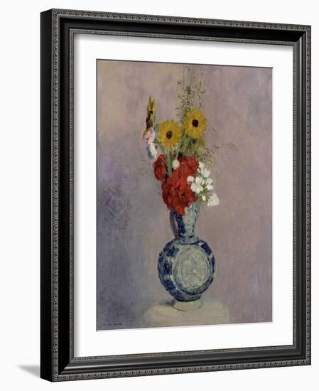 Bouquet of Flowers in a Blue Vase-Odilon Redon-Framed Giclee Print