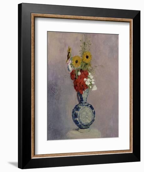 Bouquet of Flowers in a Blue Vase-Odilon Redon-Framed Giclee Print