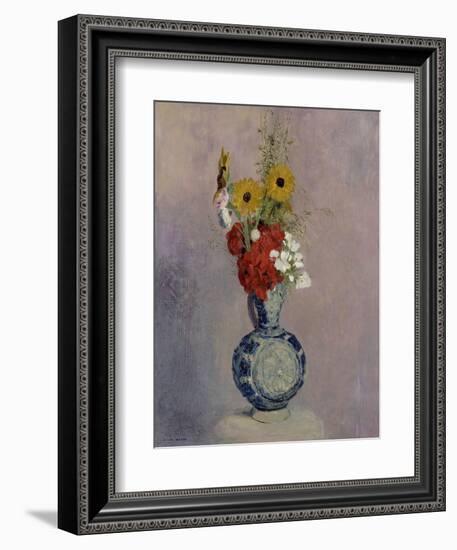 Bouquet of Flowers in a Blue Vase-Odilon Redon-Framed Giclee Print