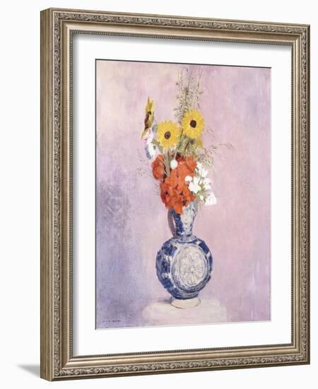 Bouquet of Flowers in a Blue Vase-Odilon Redon-Framed Giclee Print