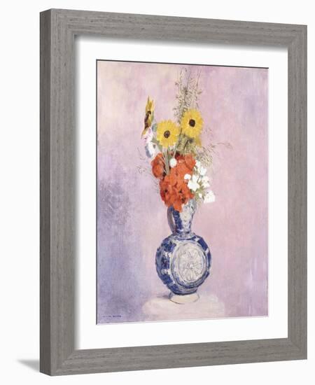 Bouquet of Flowers in a Blue Vase-Odilon Redon-Framed Giclee Print