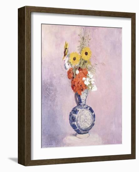 Bouquet of Flowers in a Blue Vase-Odilon Redon-Framed Giclee Print