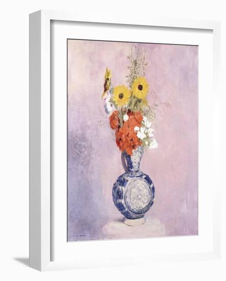 Bouquet of Flowers in a Blue Vase-Odilon Redon-Framed Giclee Print