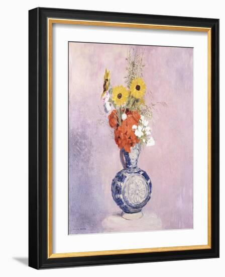 Bouquet of Flowers in a Blue Vase-Odilon Redon-Framed Giclee Print