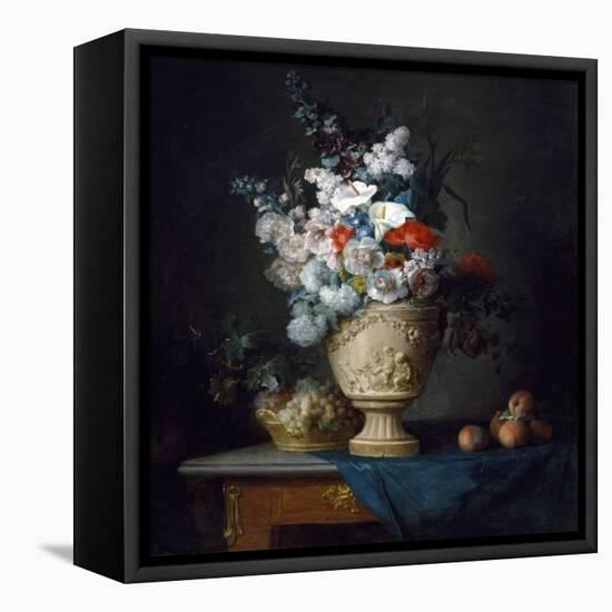 Bouquet of Flowers in a Terracotta Vase with Peaches and Grapes, 1776 (Oil on Canvas)-Anne Vallayer-coster-Framed Premier Image Canvas