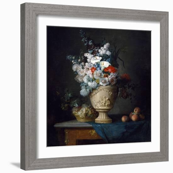 Bouquet of Flowers in a Terracotta Vase with Peaches and Grapes, 1776 (Oil on Canvas)-Anne Vallayer-coster-Framed Giclee Print