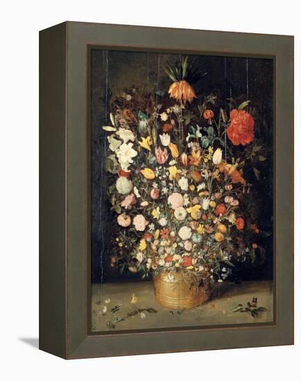 Bouquet of Flowers in a Wooden Vase, 1603-Jan Brueghel the Elder-Framed Premier Image Canvas