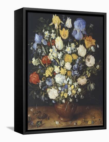 Bouquet of Flowers in Ceramic Vase-Jan Brueghel the Elder-Framed Premier Image Canvas