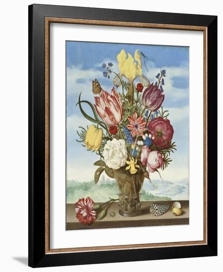 Bouquet of Flowers on a Ledge, 1619-Ambrosius The Elder Bosschaert-Framed Giclee Print