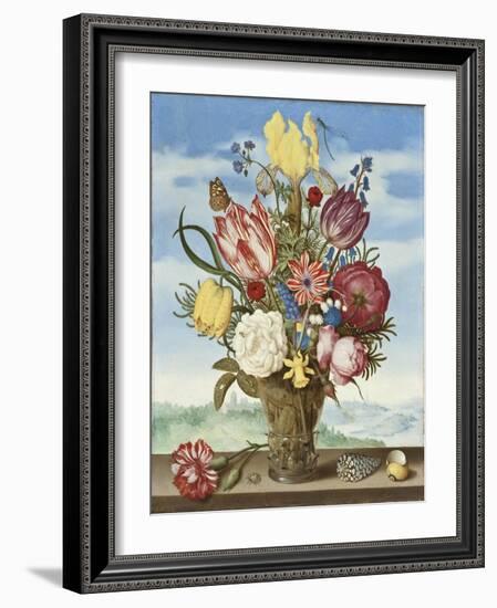 Bouquet of Flowers on a Ledge, 1619-Ambrosius The Elder Bosschaert-Framed Giclee Print